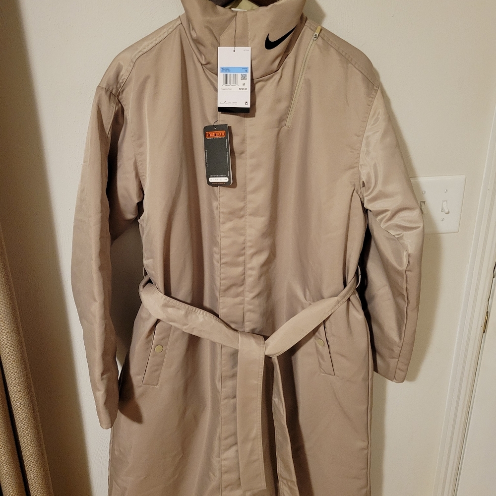 Nike Tan Trench Coat with Belt and Stand-Up Collar